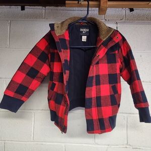 OshKosh B'gosh Red & Navy Buffalo Plaid Sherpa-Lined Collar Kids Jacket